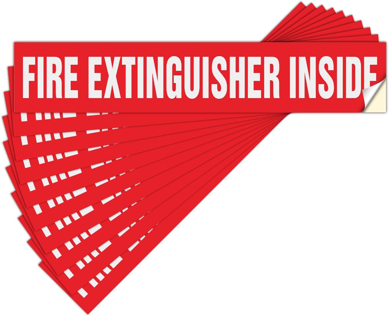 T&R Fire Extinguisher Inside Sign Stickers - 10 Pack - 9" x 1.7" Self-Adhesive Vinyl Reflective, UV resistant, Waterproof, Fade and Scratch Resistant, Suitable for Vehicles Indoor and Outdoor - Red