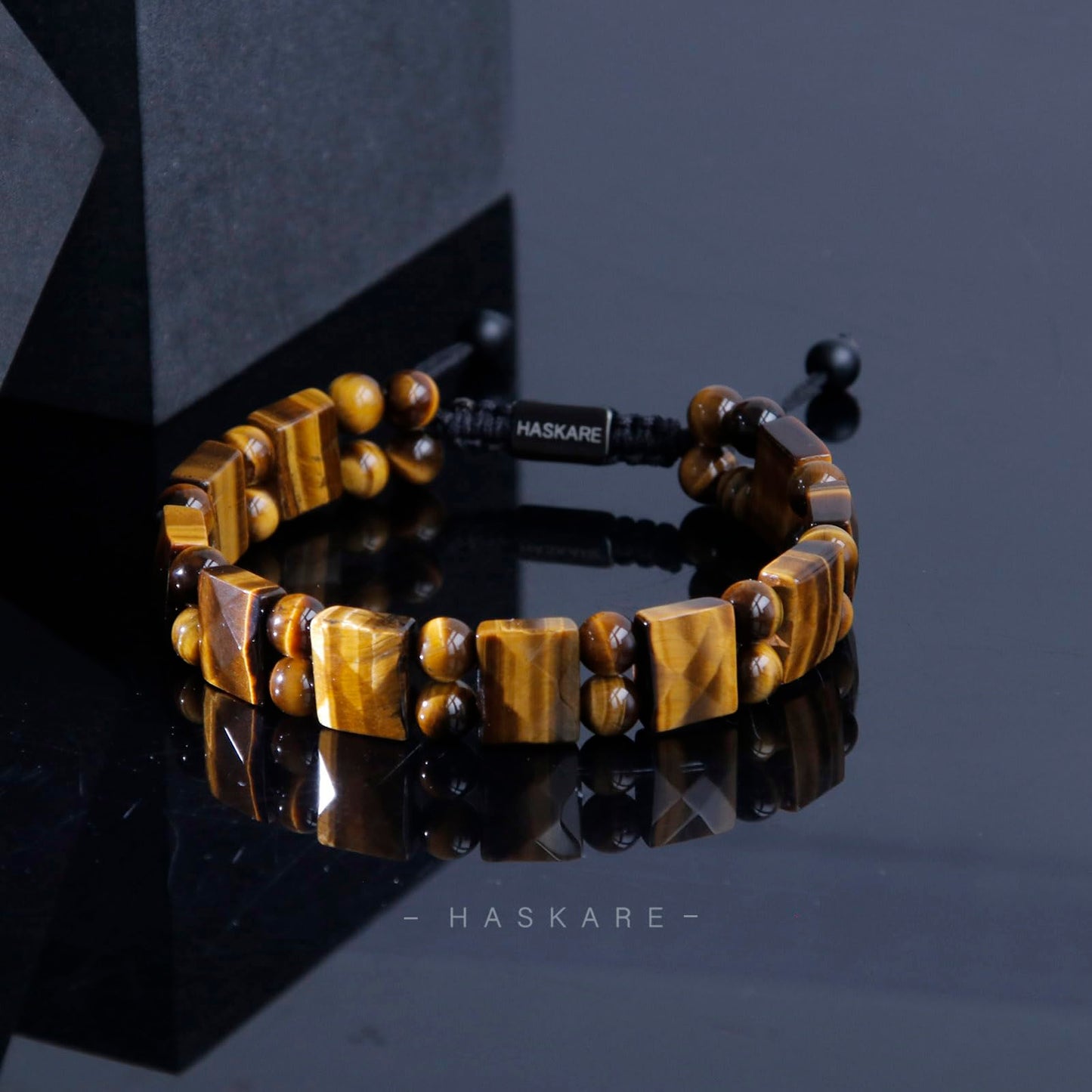 HASKARE Protection Crystals Tiger Eye Bracelets for men, Mens Bracelet Beads Healing Crystal Tigers Eye Bracelet, Genuine Stone Anxiety Relief Woven Drawstring Flatbead Bracelets Gift for Him