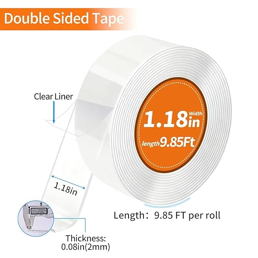 Double Sided Tape Heavy Duty Removable Nano Tape for Walls, Used for Carpet, Poster, Picture Hanging, Outdoor Multifunctional Mounting Tape (Clear, 1.18In x 9.85FT 1Pack)