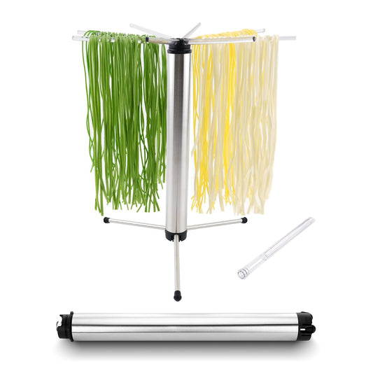 KITCHENDAO Collapsible Pasta Drying Rack, Foldable for Easy Storage, Rotary Arms, Detachable for Easy Cleaning, Stainless Steel Homemade Hanging for up to 6 lbs, Pasta Noodle Spaghetti Stand Hanger