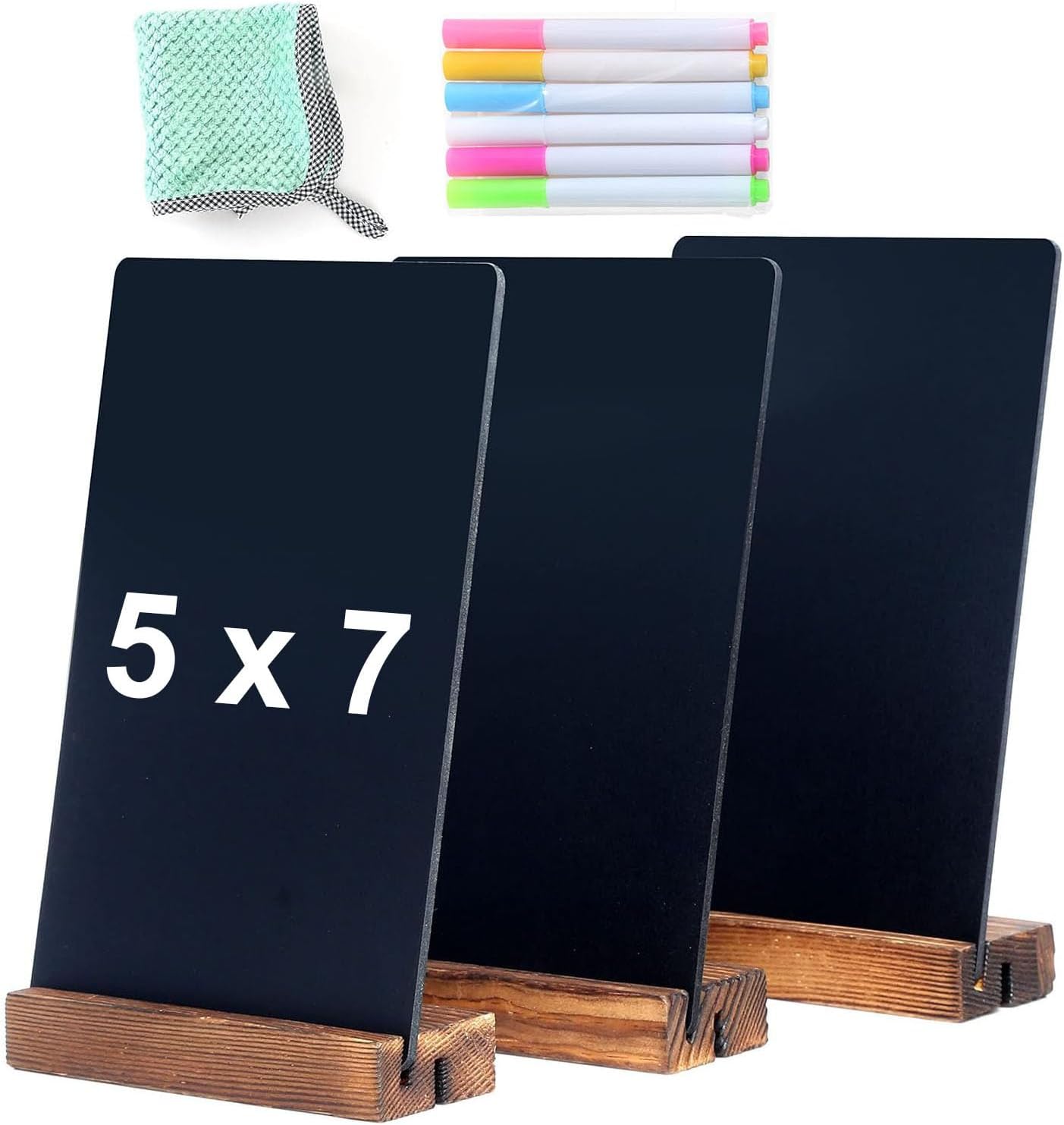 NEWNEWSHOW 3Pack 5.1x7.9 in Blackboard Sign Double Sided with Wood Base Message Chalkboard Erasable Message Board Sign with Wood Base for Shop Wedding Kitchen Home Party Decoration