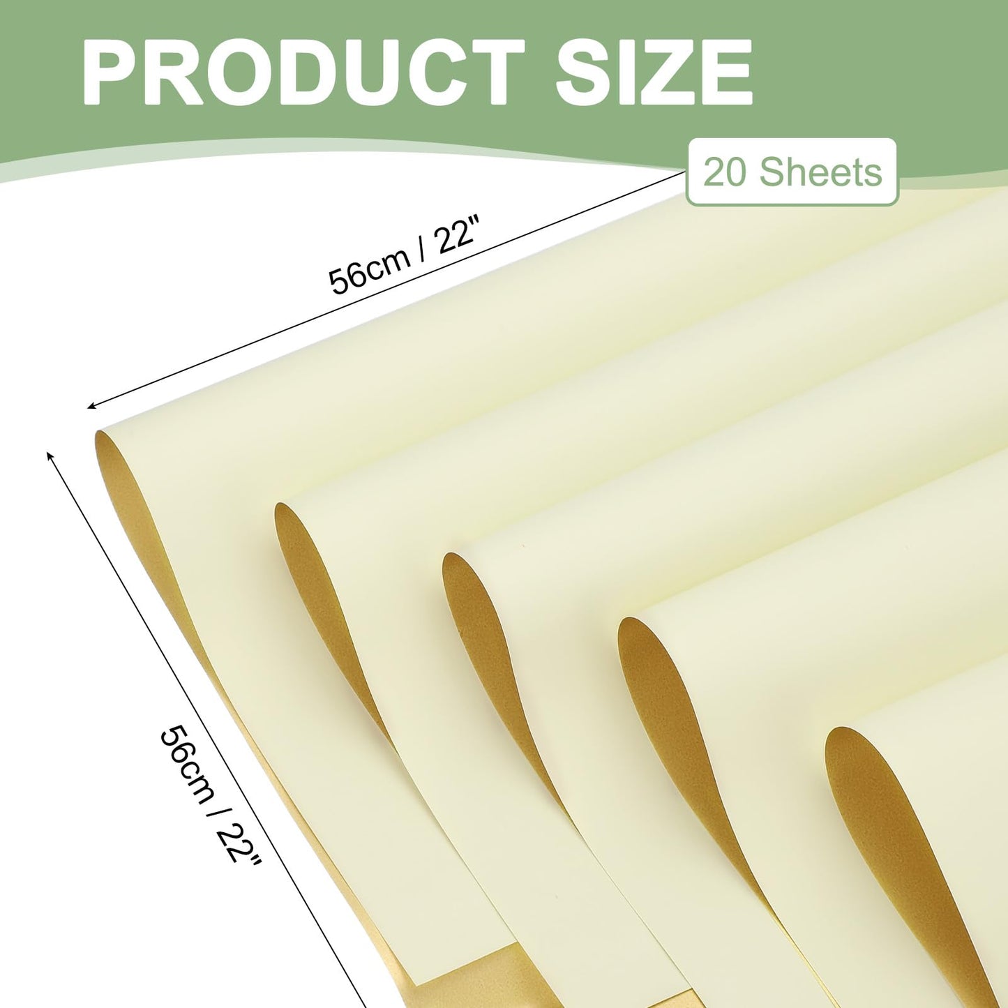 PATIKIL Flower Gift Wrapping Paper, 20 Sheets Double Sided Golden Waterproof Bouquet Paper Wrap Florist Supplies Packaging Floral Papers for Wedding DIY Craft Valentine, Beige/Gold