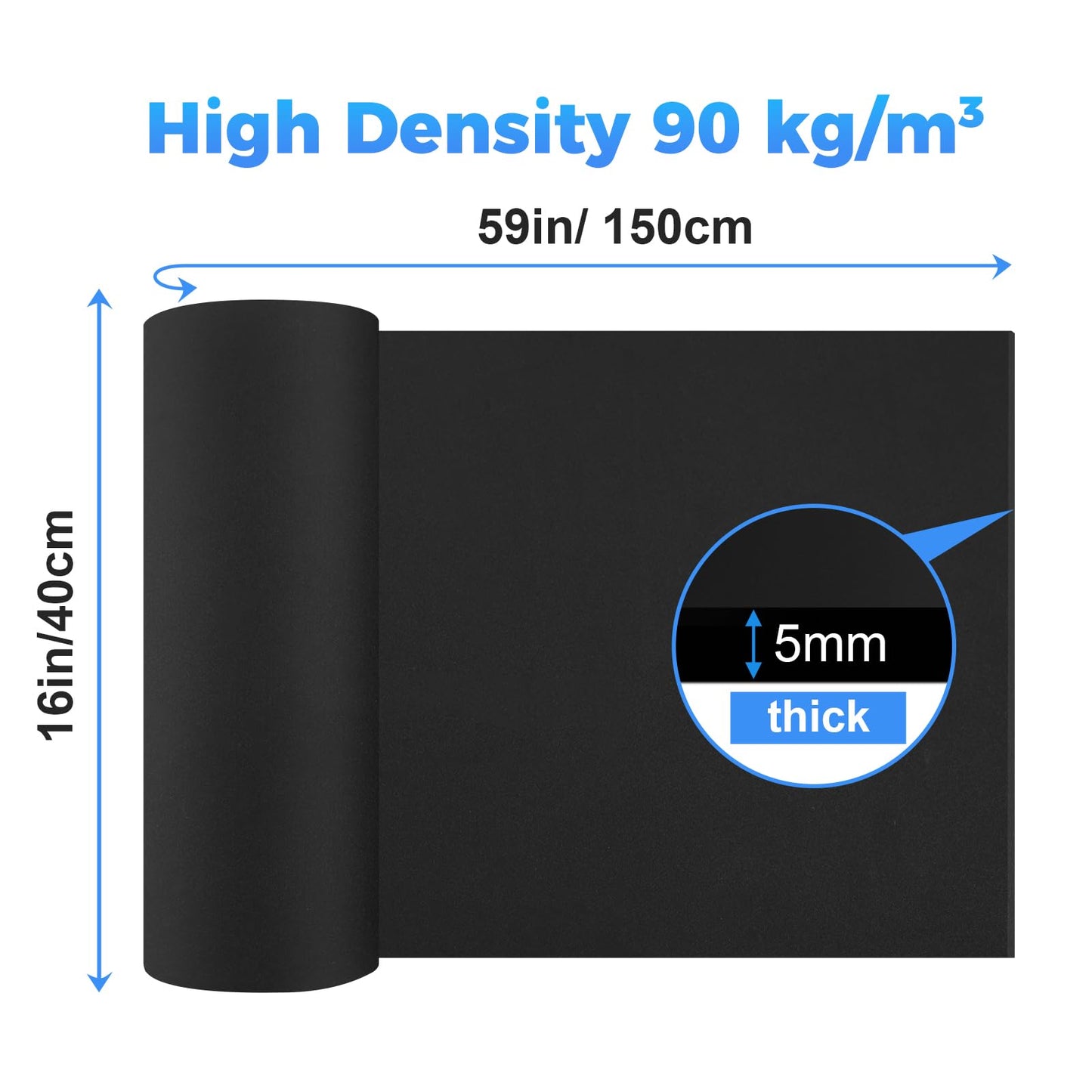 5mm EVA Foam 2 Roll, 16 x 59 in Cosplay Foam Sheet (6.5sqft), Black Eva Foam Ultra High Density 90 kg/m³, Large Foam Cosplay DIY Supply for Crafts, Cosplay Modeling, Halloween Costumes