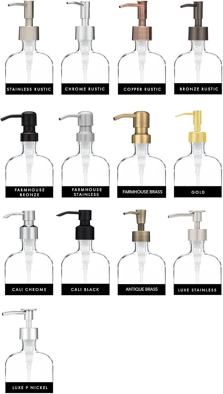 Rail19 Market Clear Glass Soap Dispenser with Metal Pump - Liquid Hand Soap & Lotion for Kitchen and Bathroom, 16oz (Cali Black)