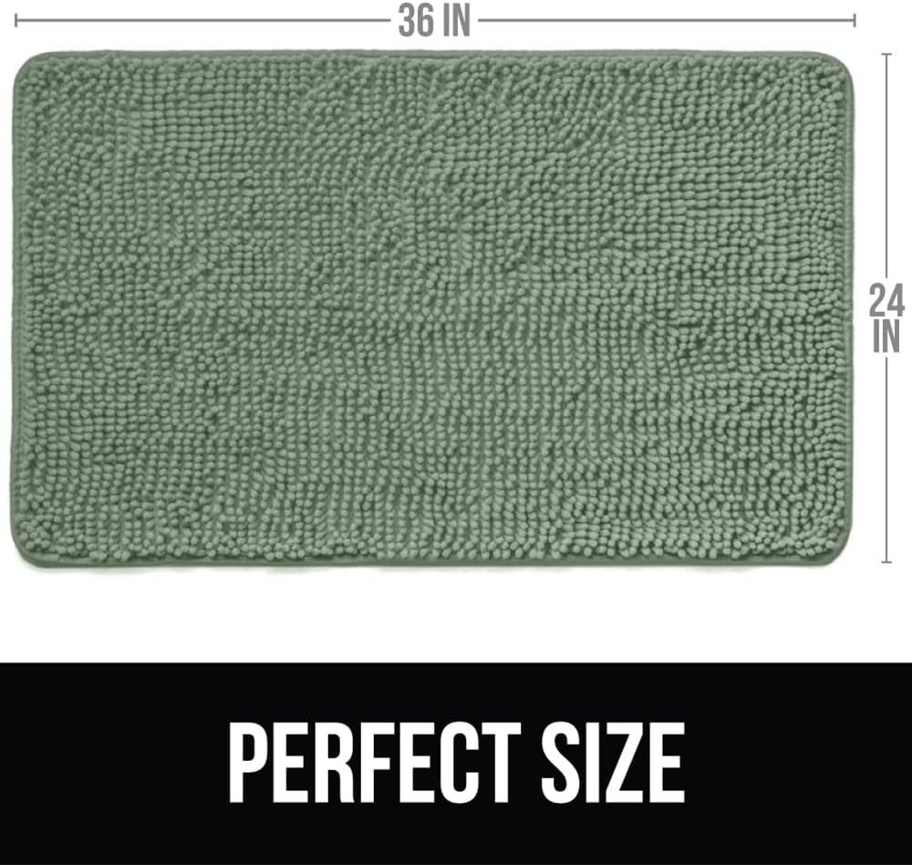 KANGAROO Bathroom Rugs, Chenille Soft Absorbent Bath Rug, Shaggy Shower Mat, Quick Dry Machine Wash Bathmat, Plush Carpet Mats for Tub, Bathtub and Room Home Decor Accessories, 36x24, Sage