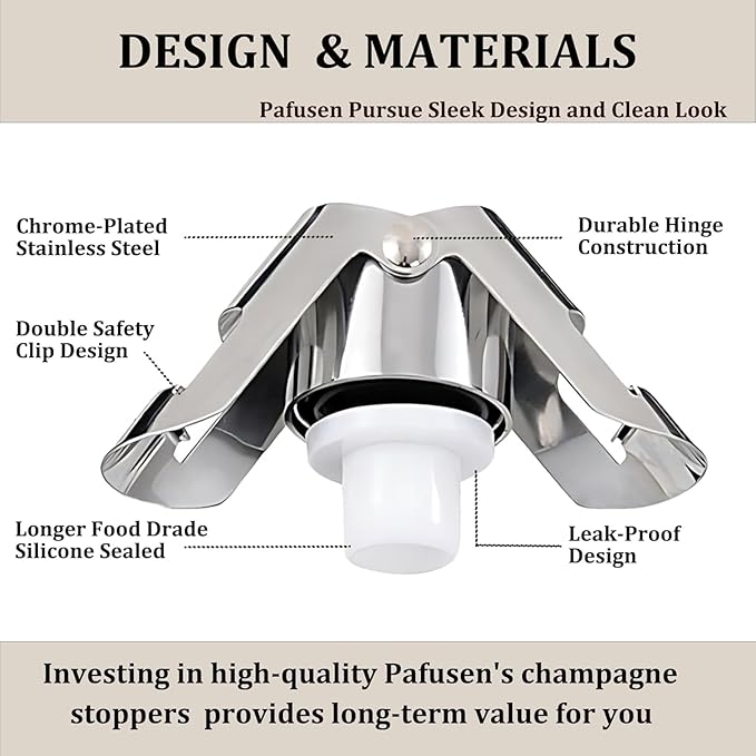 Champagne Stoppers for Bottles, Pafusen Champagne Sealer Stopper, Stainless Steel Champagne Cork Stopper Toppers, Saver for Champagne Cava Prosecco Sparkling Wine (Champagne -3-Pack-Silver)