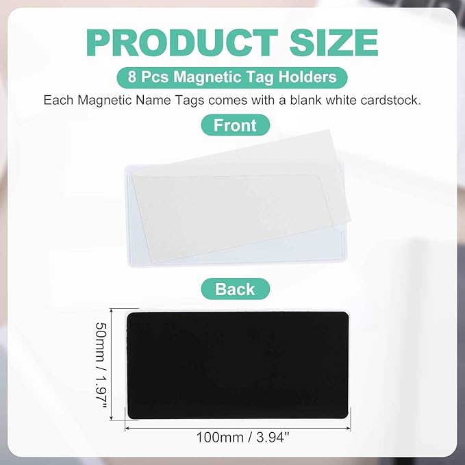 MECCANIXITY 8 Pcs Magnetic Label, 3.94" × 1.97" × 0.06" Magnetic Name Tags Label Sticker with Blank Paper Card for Shelf Labeling White Board Garage Home Warehouse