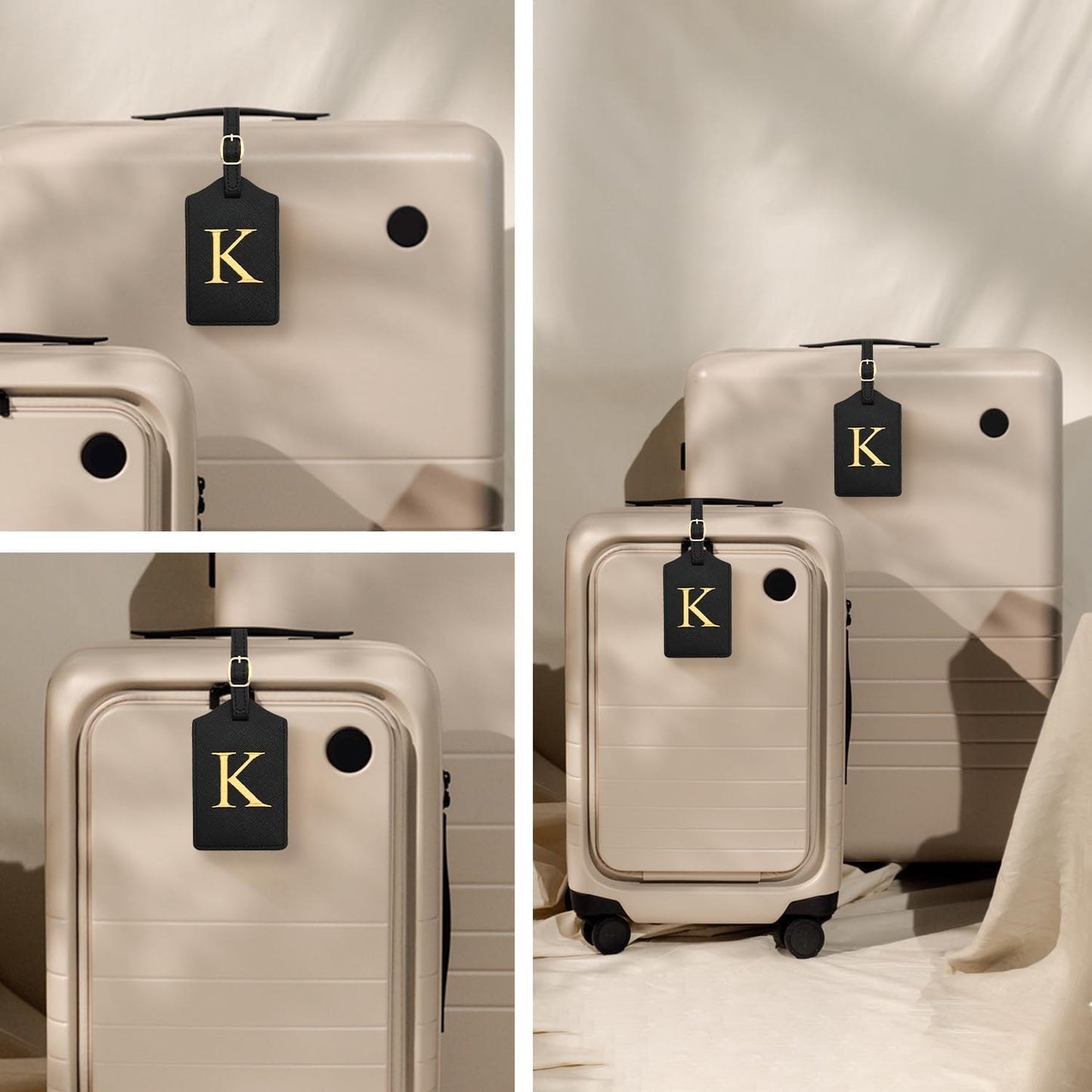 Luggage Tag PU Leather for Suitcase Baggage Handbag Travel Bag Label Suitcase Tag Label Tag w. Name Card & Privacy Cover (K)