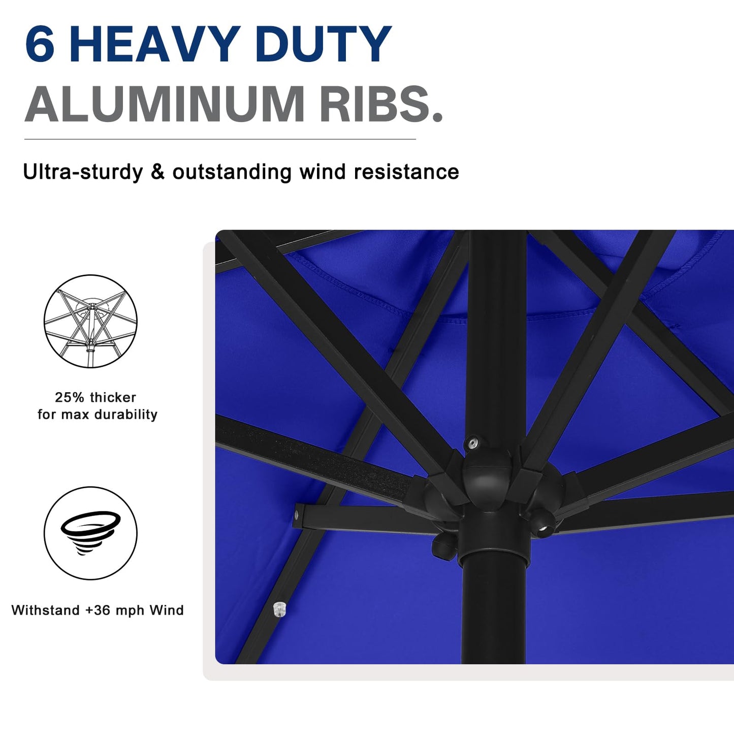ABCCANOPY Durable Solar Led Patio Umbrellas with 24LED Lights 7.5FT (Royal Blue)