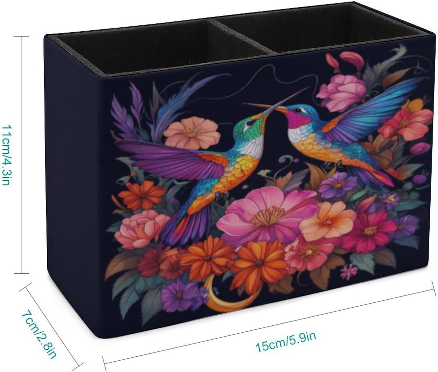 Hummingbirds And Flower Lether Pen Holder for Desk Makeup Brush Holder Office Organizer Desk Accessory for School Office