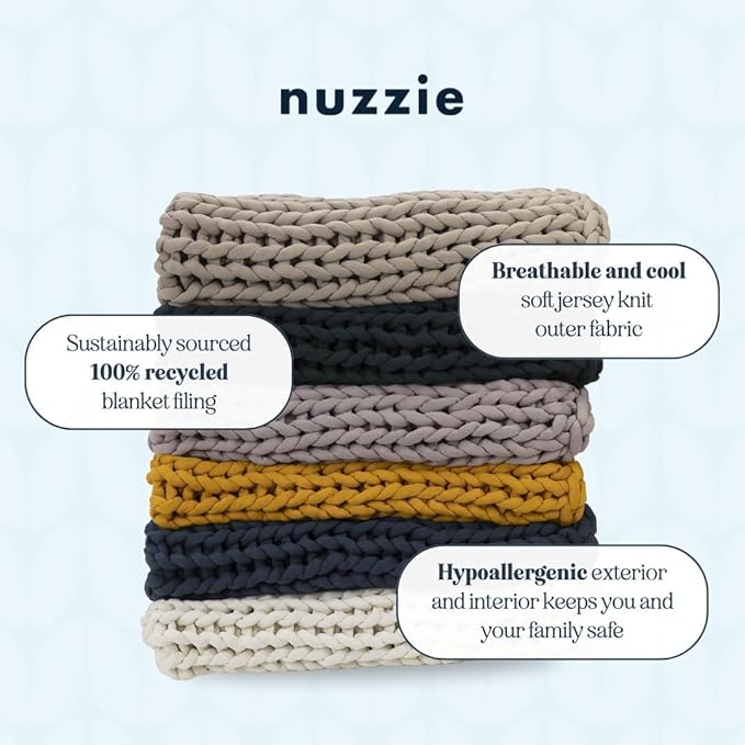 Nuzzie Chunky Knit Weighted Blanket - Breathable, Cooling, Hand Made Knit Throw Blanket for Sleep - Machine Washable, Stylish Design (Misty Grey, Queen | 22lbs | 60"x80")