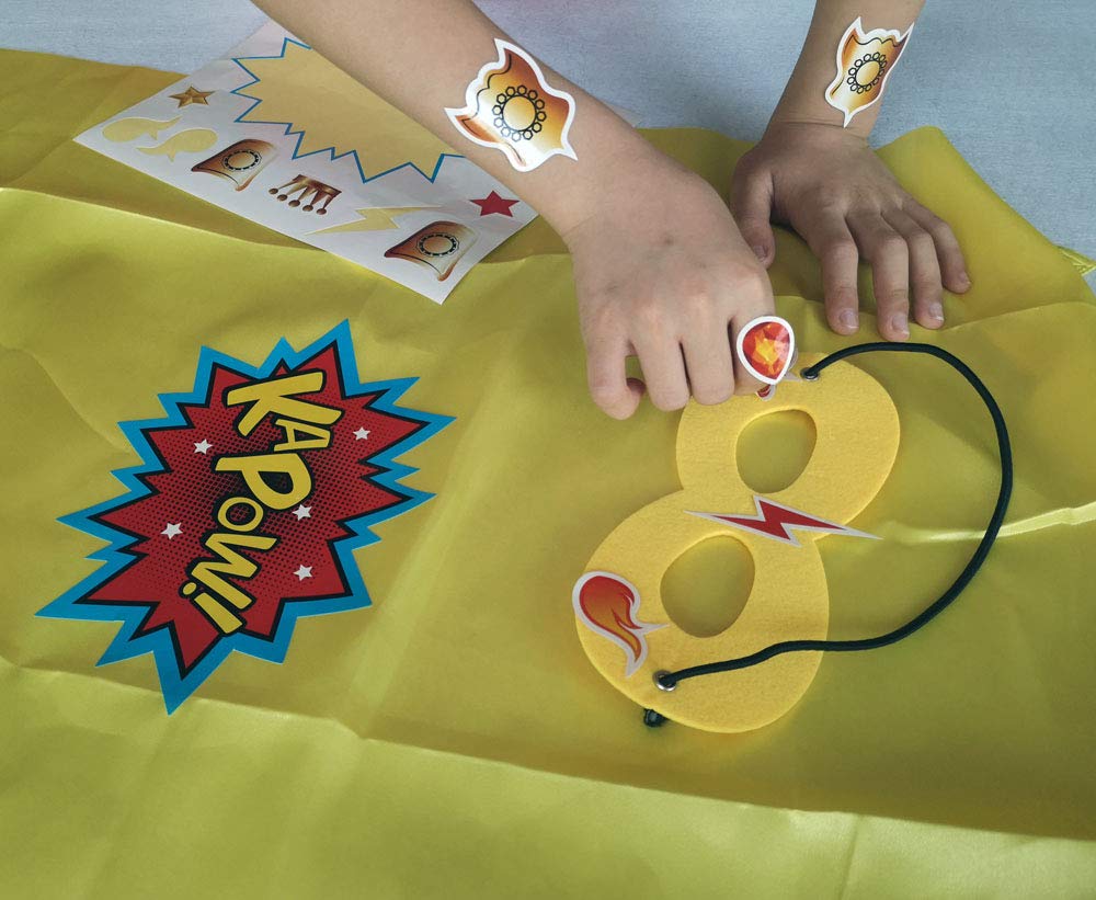 ADJOY Superhero Capes and Masks 24 Sets for Kids with Superhero Stickers Decoration - Superhero Themed Birthday Party Capes