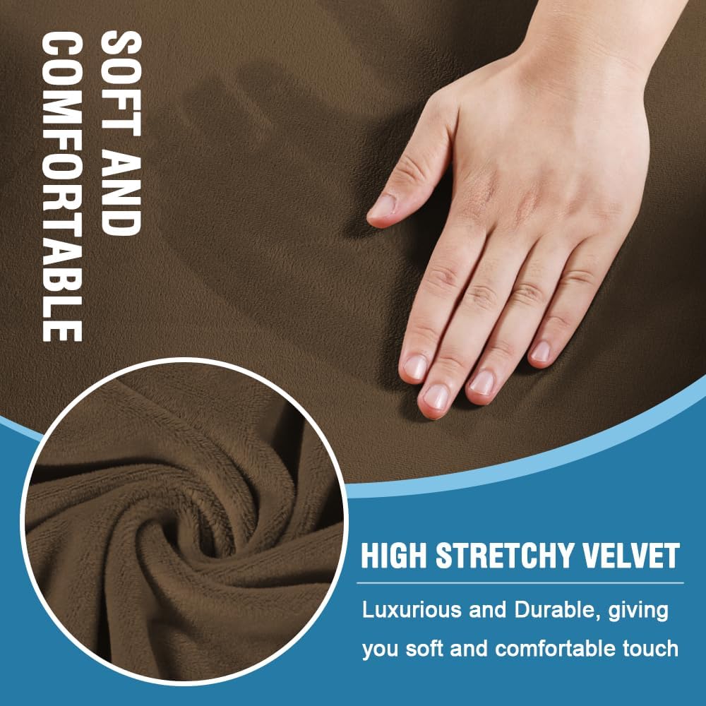 H.VERSAILTEX Sofa Cover 3 Piece T Cushion Loveseat Slipcovers Thick Velvet Couch Cover Stretch T Cushion Sofa Covers for 2 Cushion Couch with 2 Individual T Cushion Covers, Bronze Brown