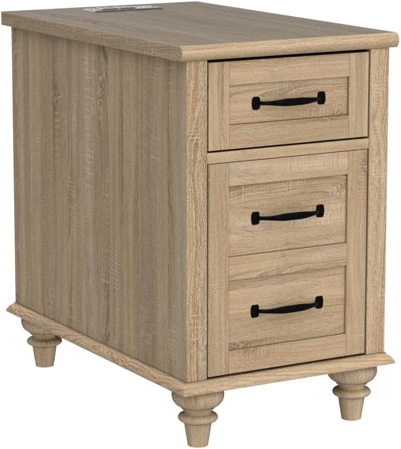 WAMPAT Set of 2 End Tables with Charging Station, Wooden Side Table with Drawer & Storage Cabinet, Farmhouse Nightstands with Power outlets USB Ports for Living Room & Bedroom, Oak