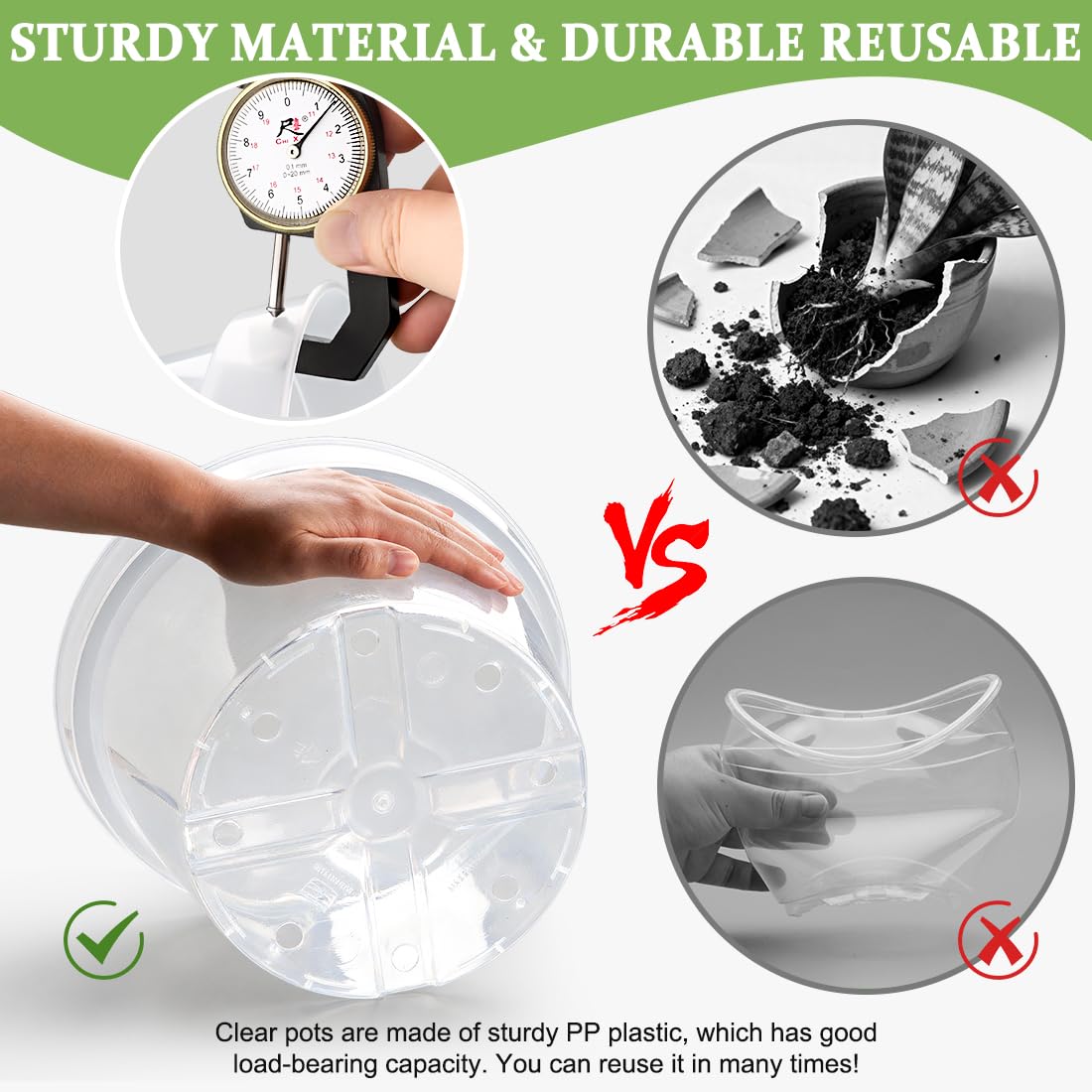 10 Pack 10 Inch Clear Nursery Pots with Saucers, Transparent Sturdy Plastic Plant Pots, Large Gardening Pots with Drainage Hole, Planting Starter Pot for Indoor Outdoor Flowers Herbs Vegetables