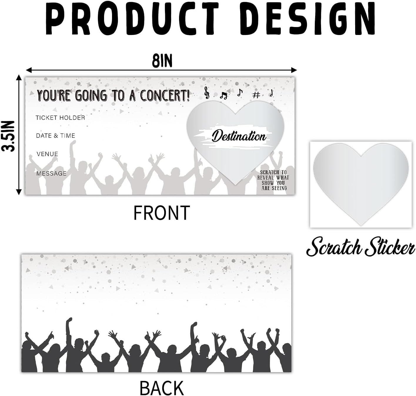 DIY Scratch Off Cards with Envelope, Concert Ticket for Vacation Birthday Wedding, Surprise Music Festival Reveal Gifts for Couples Family and Friends (1 Set) -006A