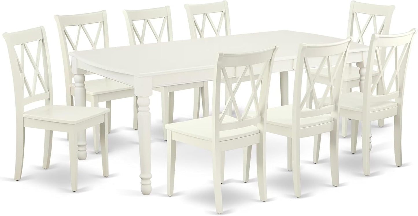 East West Furniture DOCL9-LWH-W 9 Piece Dining Table Set Includes a Rectangle Dinner Table with Butterfly Leaf and 8 Dining Room Chairs, 42x78 Inch, Linen White
