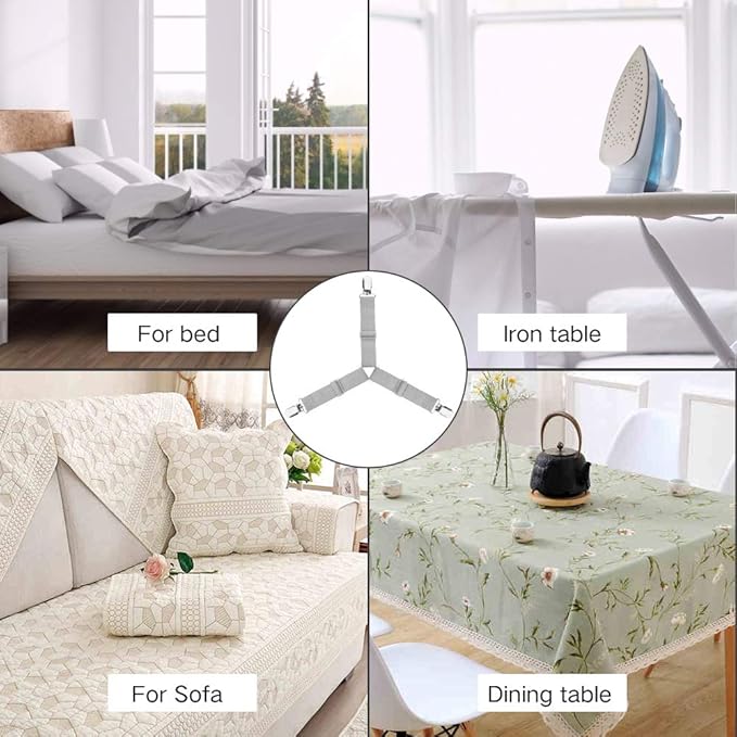Foloda Bed Sheet Holders, 4 pcs Adjustable Fitted Sheet Straps for Bed Corner, bedsheet Holder Clips Fasteners Suspenders Locker Gripper Scrunchie, Keep Sheet in Place