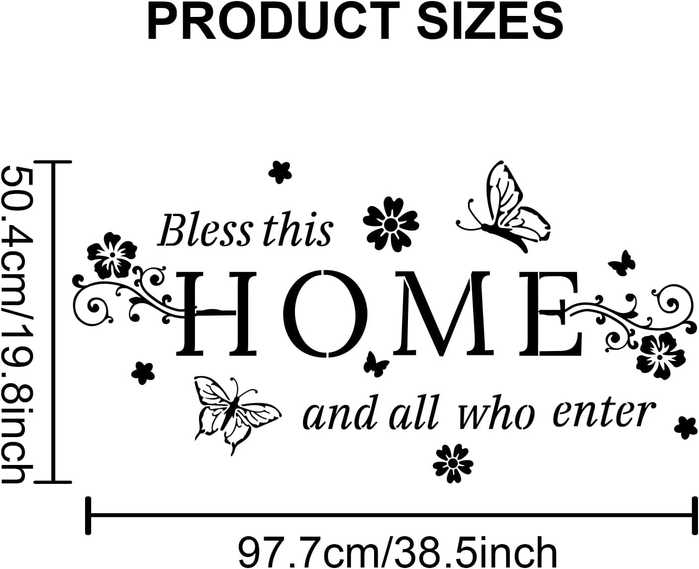 MAYJOYDIY 3pcs Welcome Words Stencils Home Sign Stencils Bless This Home and All who Enter Butterfly Flower Template Splicing Size 38.5×19.8inch with Paint Brush Room Front Door Wall Decor
