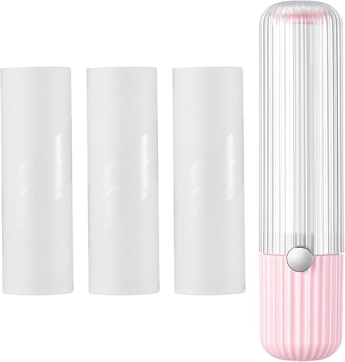 Travel Size Lint Roller Mini for Clothes, Portable Cute Lint Roller with 3 Rolls Refillable, Sticky Rollers Pet Hair Remover for Clothes, Furniture, Cat & Dog Hair, Household Travel Remove Dust