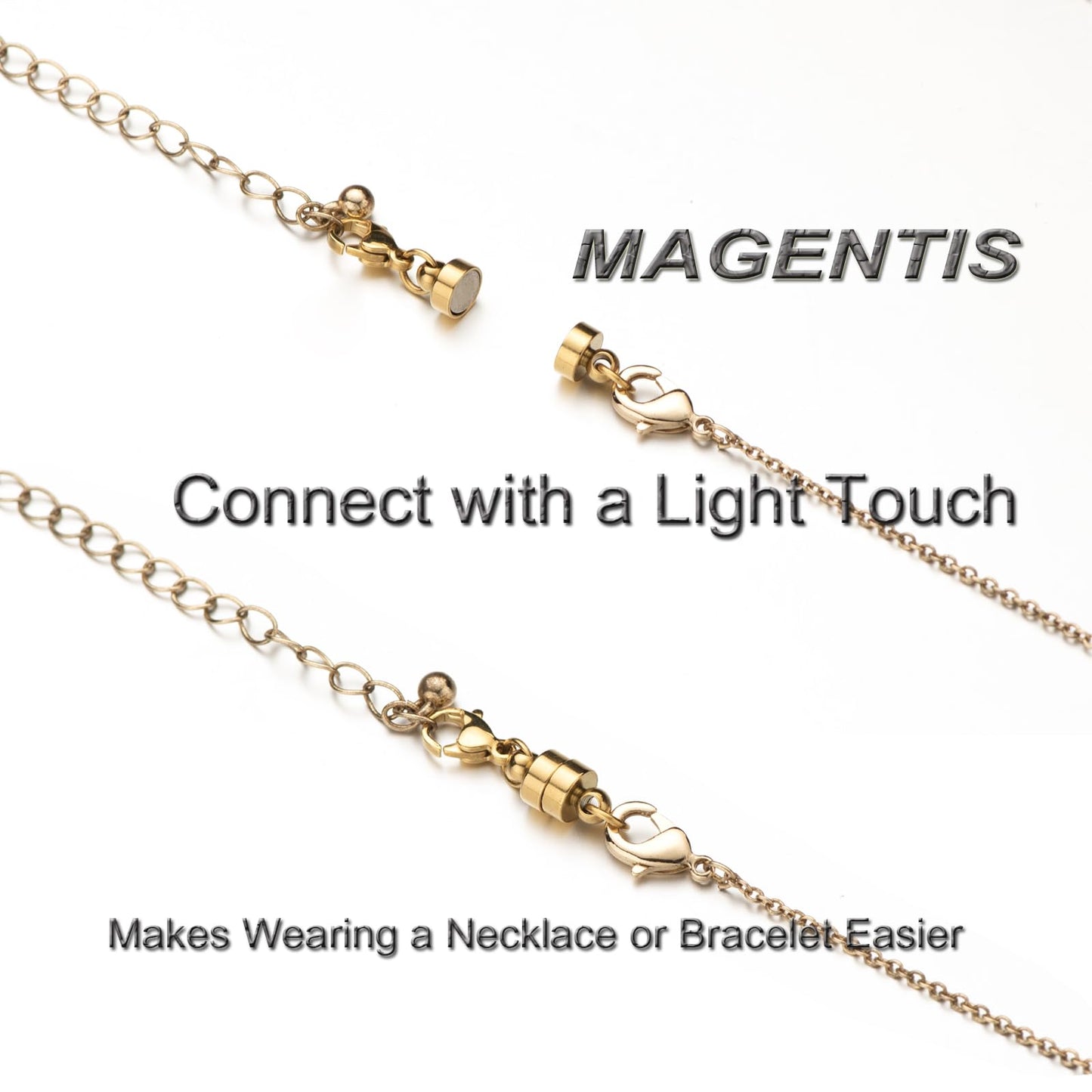Mizeer Stainless Steel Magnetic Necklace Clasps and Closures, Magnetic Clasp Converter for Jewelry Making Supplies, Chain Extender Connector for Bracelet (4pcs | Gold & Silver)