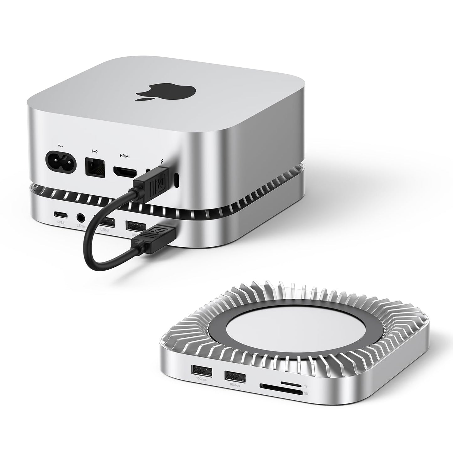 RayCue Mac mini M4 Dock & Stand with 8TB NVMe SSD, 10Gbps USB A/C, Silver
