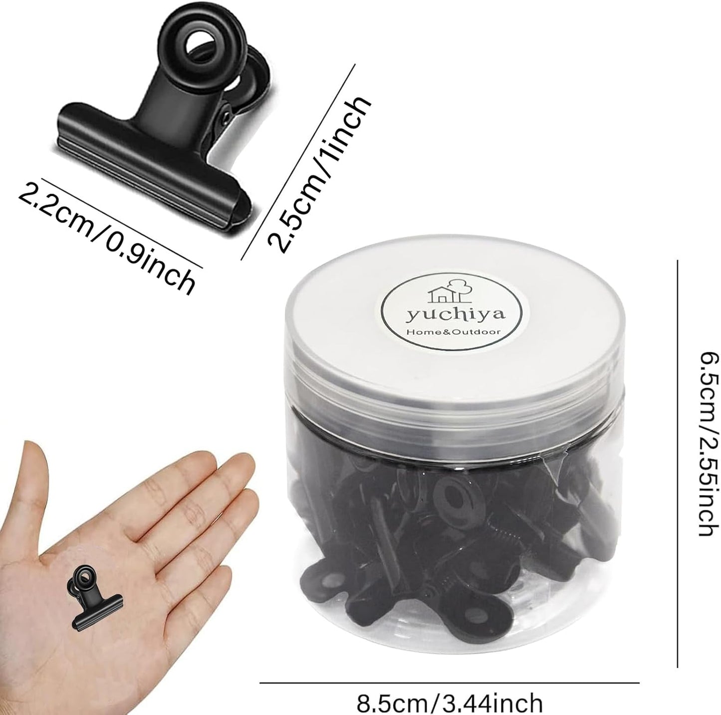 32 Pack Metal Clips & Push-pins for Corkboard & Crafts, Mini Binder Clips for Office & School (Black, 0.85 in)