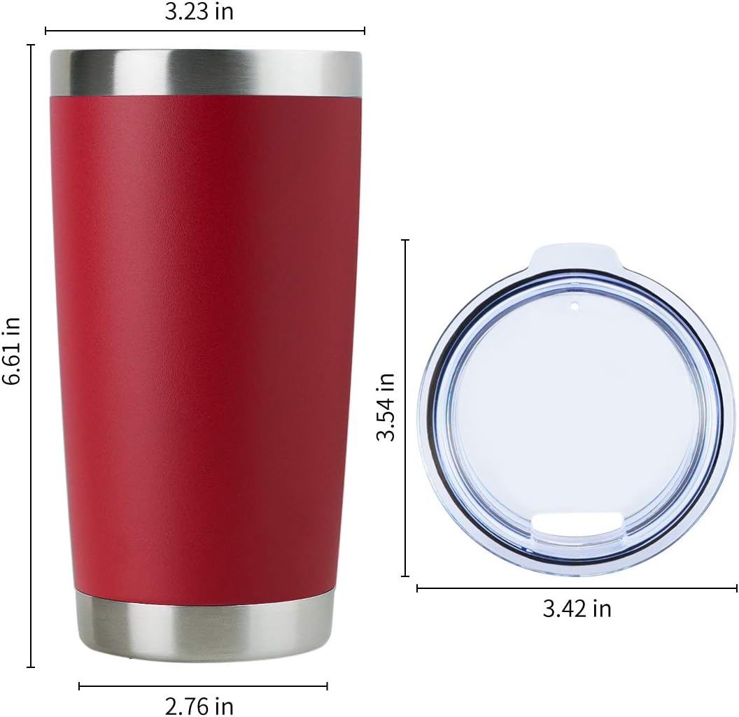 DOMICARE 20oz Stainless Steel Tumbler Bulk with Lid, Double Wall Vacuum Insulated Travel Mug, Powder Coated Coffee Cup (Powder Red, 4)