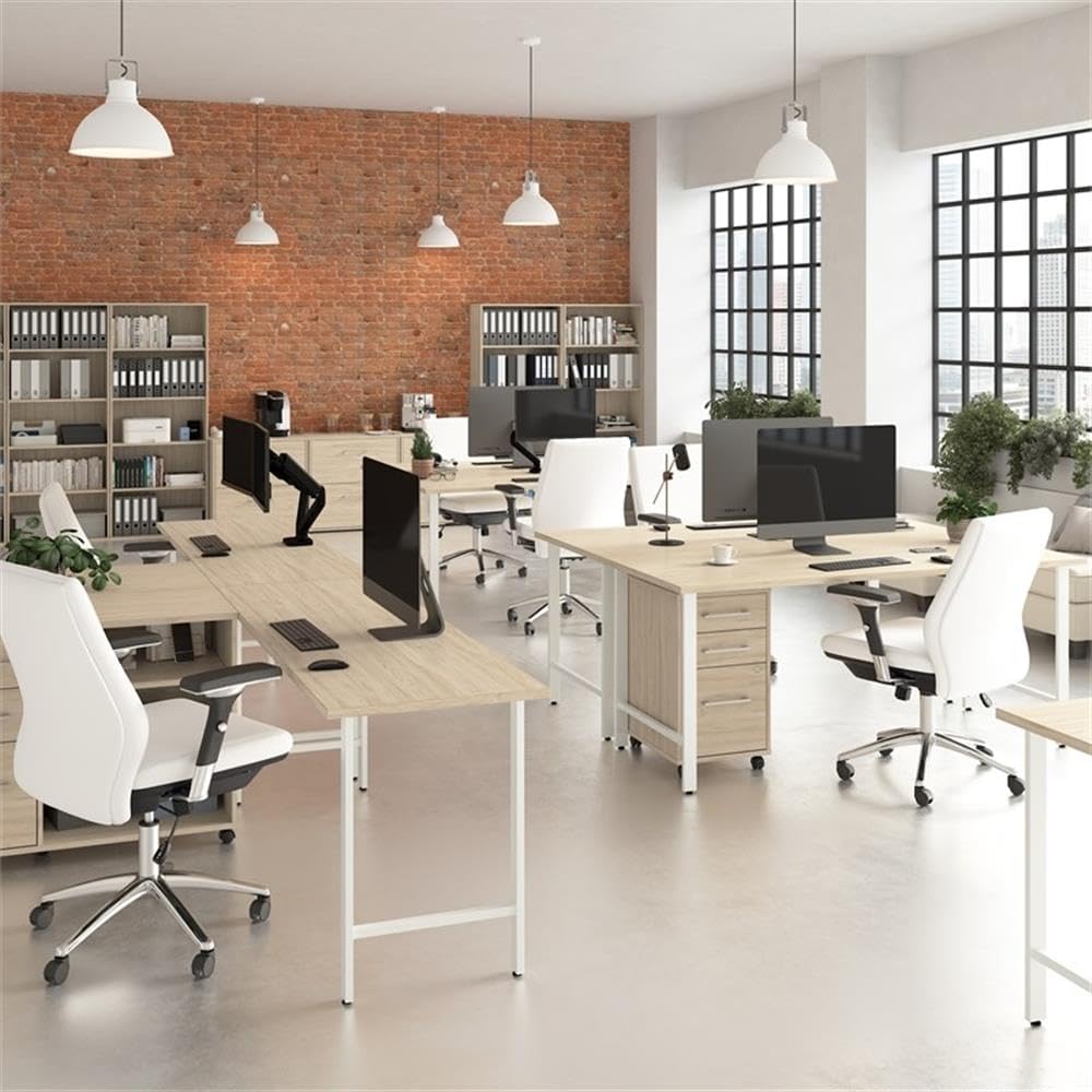 Bush Business Furniture Hustle Tall 5 Shelf Bookcase in Natural Elm, Large Freestanding Bookshelf for Home Office and Professional Workspace