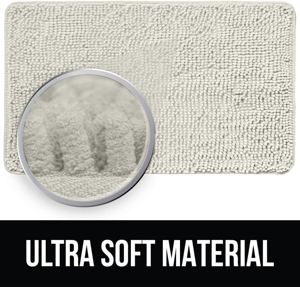KANGAROO Bathroom Rugs, Chenille Soft Absorbent Bath Rug, Shaggy Shower Mat, Quick Dry Machine Wash Bathmat, Plush Carpet Mats for Tub, Bathtub and Room Home Decor Accessories, 30x20, Cream