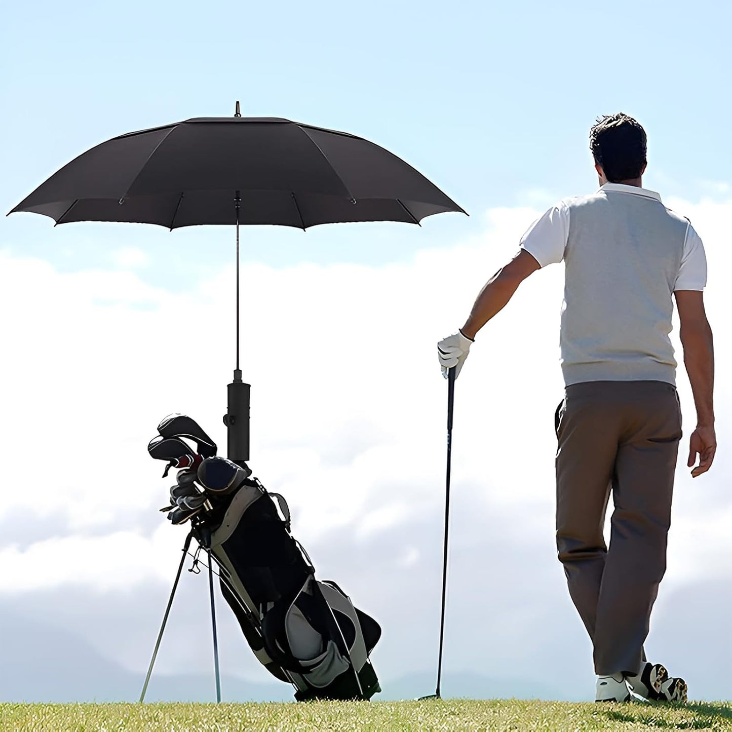Golf Cart Umbrella Holder Mount, Adjustable Umbrella Holder for Golf Push Cart, Universal Golf Trolley Umbrella Holder Clamp Stand for Fishing Beach Chair Stroller Wheelchair