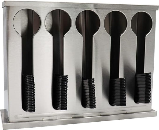 Dnoifne Utensil Dispenser, 5 Compartment Stainless Cutlery Organizer, Large Capacity Spoon Storage Device, Stainless Steel Spoon Storage Box, Dining Room Buffet Table Cutlery Dispenser