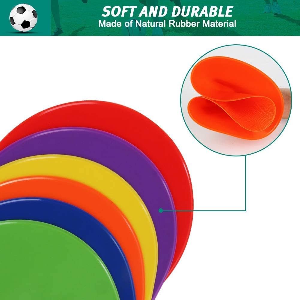 Poly Spots Spot Markers for Gym Floor 4.72inch 6inch 9inch 24Pcs Non-Slip Rubber Floor Dots Round Agility Markers Flat Cones for Sports Soccer Basketball PE Training, Dance, Classroom Activities