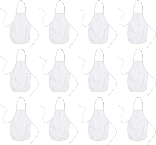 BUMBLE CRAFTS Kids Apron - Pack of 12 | Canvas - Natural Cotton | Bulk Toddler Craft Aprons for Ages 5 & Under | Small White (12.5” x 19”)