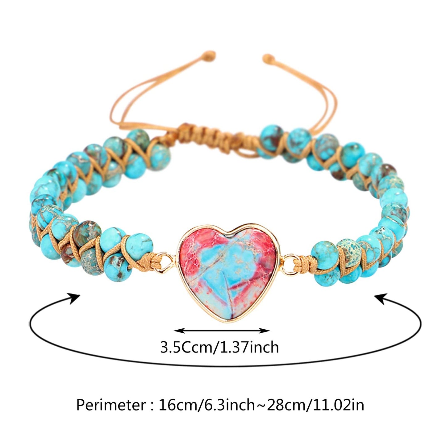 Healing Stone Bracelet Beads Yoga Bracelet Turquoise Natutal Stone Chakra Crystal Energy Heart Charm Bracelet Handmade