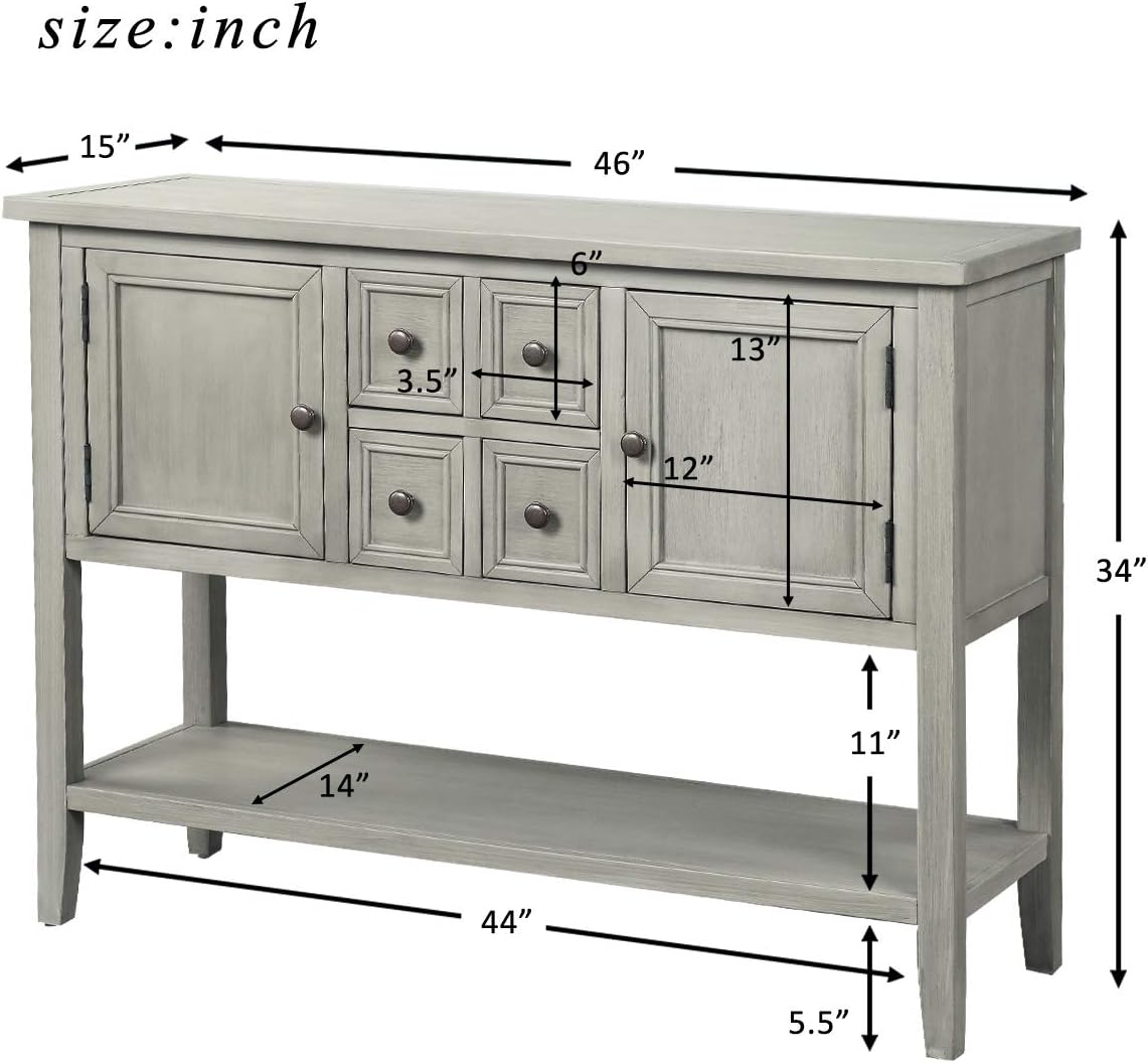 Merax Modern Wood Buffet Table with Storage Shelf, 2 Drawers and 2 Cabinets Buffet Coffee Bar Cabinet for Living Room Dinning Room Kitchen (Antique Gray)