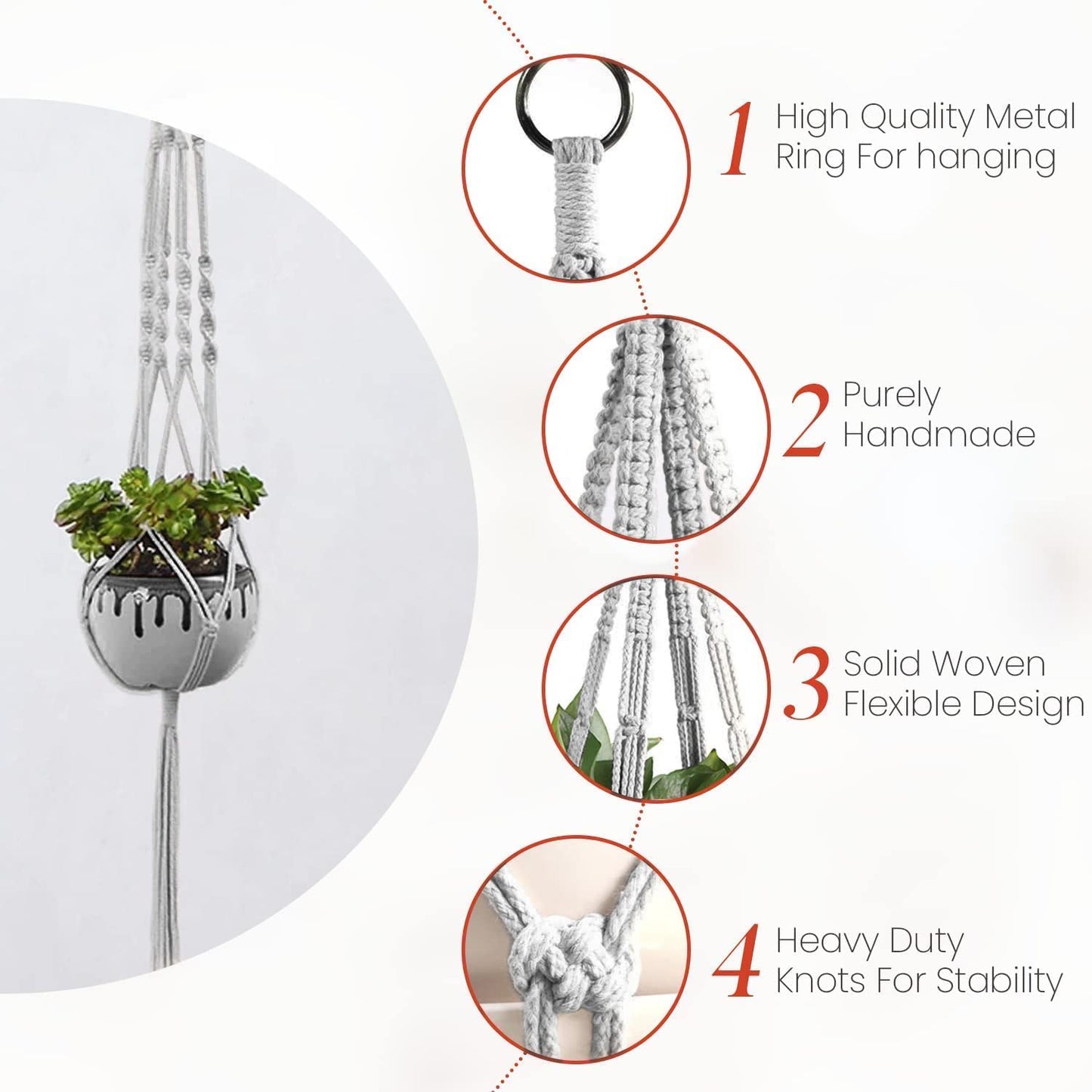 Plant Hanger Indoor, Macrame Plant Hangers Indoor Macrame Hanging Planters for Indoor Plants - 6 Pack Hanging Plant Holders Indoor Hanging, Macromay Plant Hangers for Indoor Plant Hanger,Gray