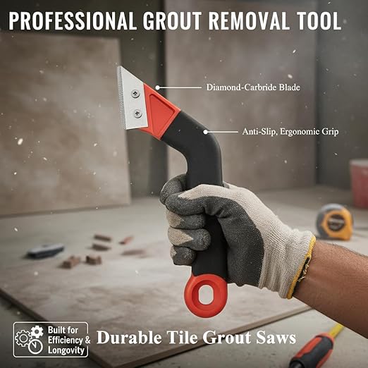 Grout Removal Tool Kit, 2 Tile Grout Saws with 6 Replacement Blades, Hand Grout Saw and 2 Cleaning Blades, 2 Brushes for Tile Gap Cleaning and Repair