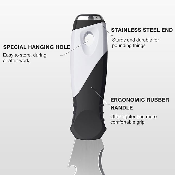 Mister Rui Paint Scraper, 3 Pack Multi Use Paint Tools Putty Knife 10 in 1, Paint Scraper Tools for Painting, Metal Scraper with Hammer End, Taping Knife, Spackle Tool