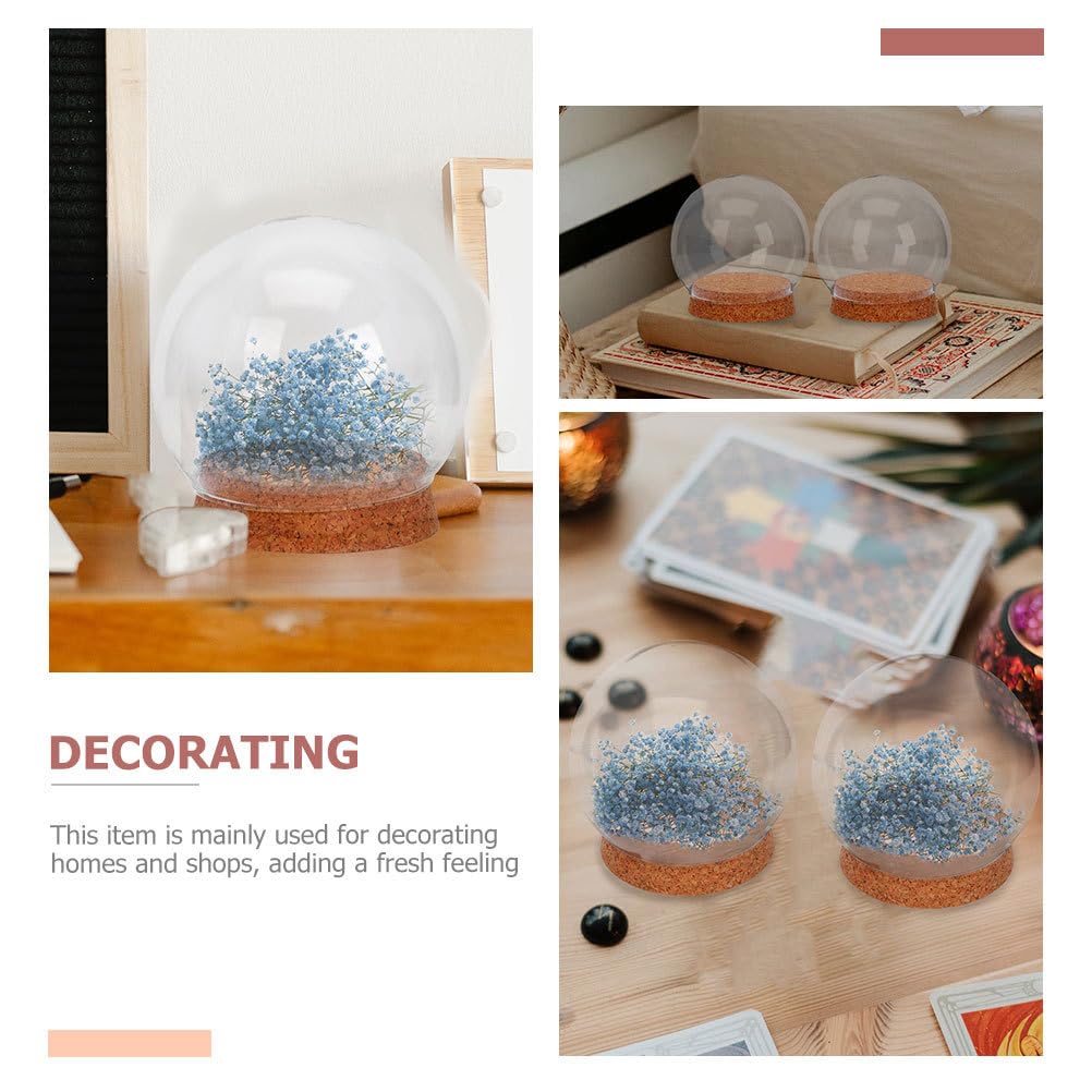 4Pcs Preserved Flower Glass Cover with Cork Base Glass Cloche Bell Jar Terrarium Dome Bottle Miniature Floral Decoration (Khaki)