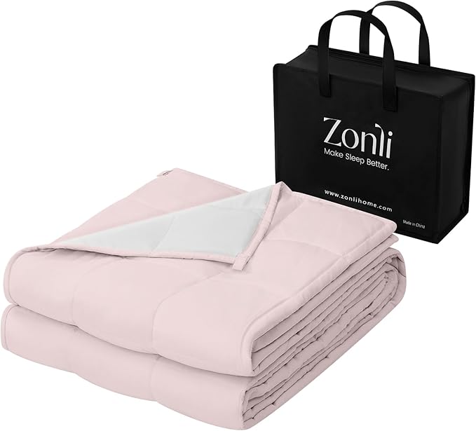 ZonLi Weighted Blanket for Adults(60"x80",20lbs, Pink/Light Grey) Queen Size High Breathability Cooling Heavy Blanket, Soft Material with Premium Glass Beads,All-Season.