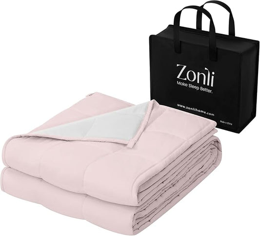 ZonLi Weighted Blanket for Adults(60"x80",15lbs, Pink/Light Grey) Queen Size High Breathability Cooling Heavy Blanket, Soft Material with Premium Glass Beads,All-Season.