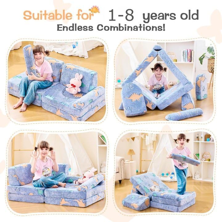 IFNOW Modular Kids Play Couch,Toddler Couch Kids Sofa,Child Sectional Sofa,Bedroom and Playroom Furniture for Toddlers,Convertible Foam and Floor Cushion for Boys and Girls,Glow in The Dark,Dinosaur