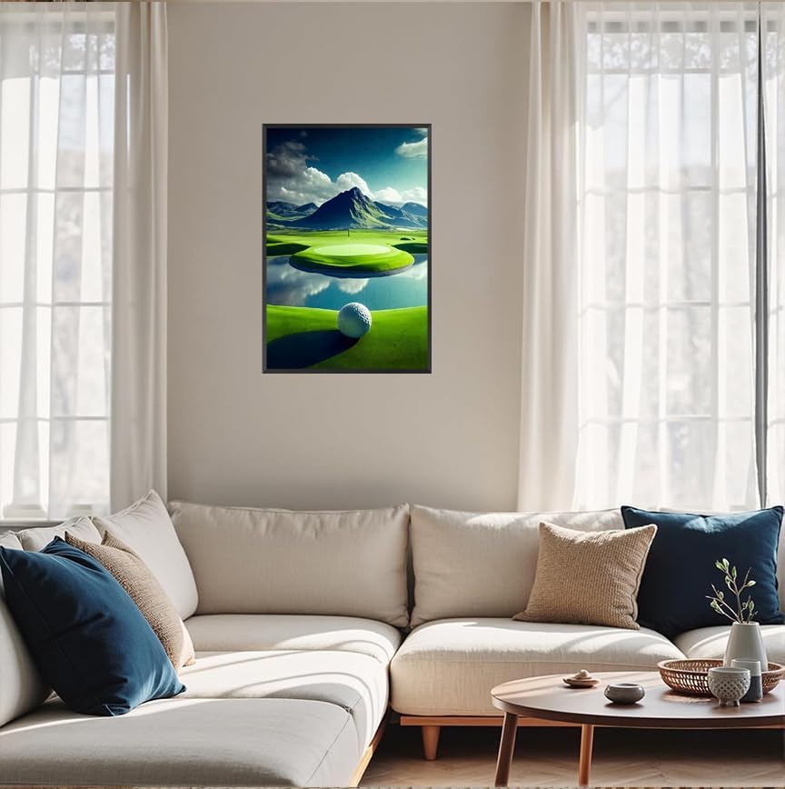 Golf Course Landscape Poster Golfing Sport Site Canvas Wall Art Trendy Ball Grassy Field Aesthetic Prints Painting For Living Room Bedroom Office Wall Decor 24x36in Unframed