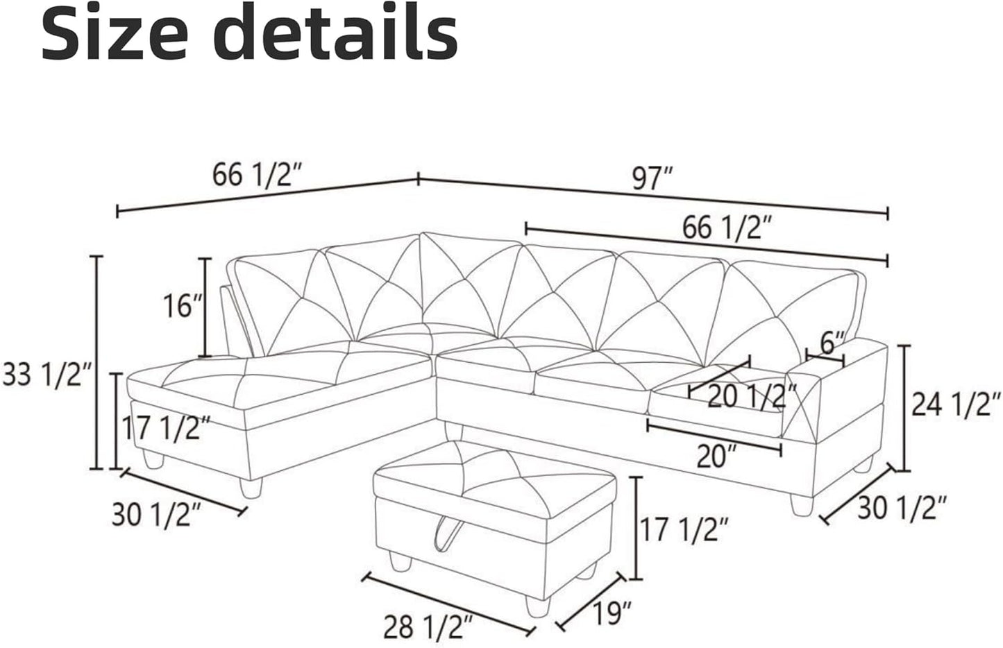 L Shaped Sectional Couch Sofa, Modern Couches for Living Room, Comfy 4 Seat Modular Sectional Sofa with Ottoman Storage for Bedroom Apartment, Brown