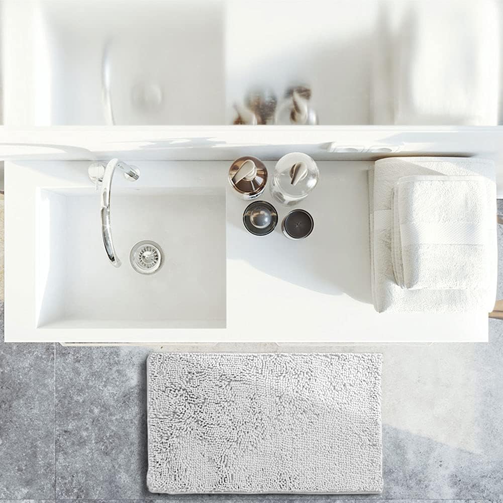 SONORO KATE Bathroom Rug,Non-Slip Bath Mat,Soft Cozy Shaggy Thick Bath Rugs for Bathroom,Plush Rugs for Bathtubs,Water Absorbent Rain Showers and Under The Sink (White, 44"×26")