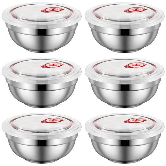 Ceiteo 28 Oz Stainless Steel Large Bowls Set of 6, Metal Double-walled Insulated Noodle Soup Bowls with Lids for Adult, Dishwasher Safe and Unbreakable