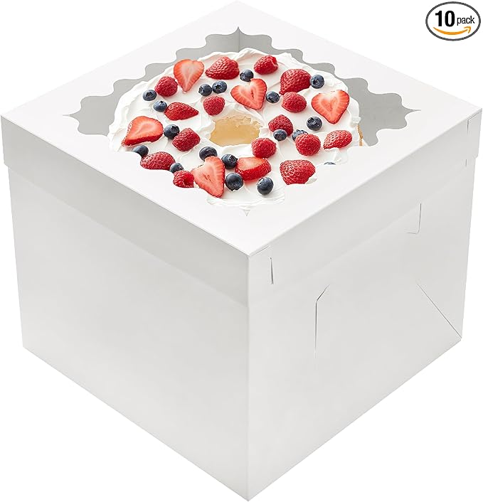 10pcs Cake Boxes 12 Inch,12x12x10in Tall Cake Boxes with Window,10in 12in White Bakery Boxes with Lids,Large Baking Boxes,Square Bakery Boxes for Multi-Layer Cakes