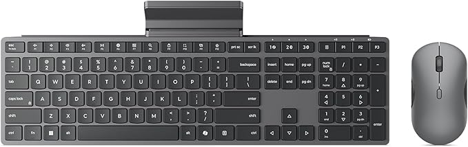 Lenovo 700 Modern Wireless Keyboard & Mouse Combo, 2.4 GHz Dongle & Dual Bluetooth Connection, AES-128 Encryption, 36 Month Battery Life, Quiet Mouse, Luna Grey