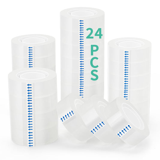 OWLKELA 24 Rolls Transparent Tape Refills, Clear Tape, All-Purpose Transparent Glossy Tape for Office, Home, School